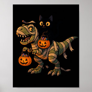 Poster Gato Preto Montando Múmia T-Rex – Dino Fofo de Hal