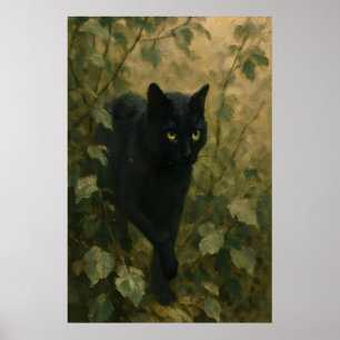 Poster Gato Preto na Floresta Dark Academia Gótico Animal