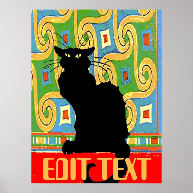 Poster Gato Preto no Papel de parede Abstrato, editar tex (Frente)