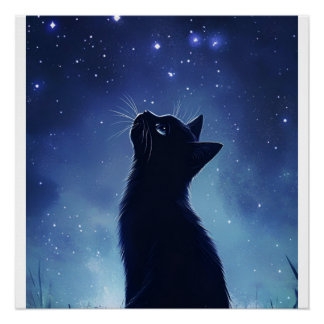 Póster Gato Preto no Prado Mágico de Starlit