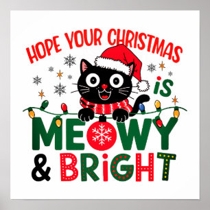 Poster Gato Preto Papai Noel Meowy & Natal Brilhante