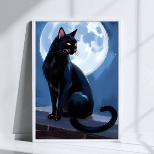 Poster Gato Preto   Pintura de Pet à Luz da Lua em Aquare