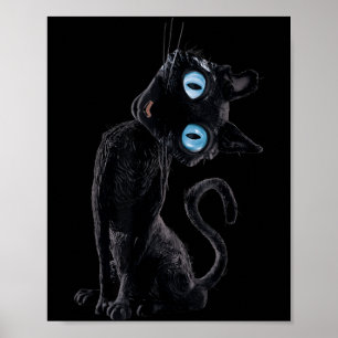 Poster Gato Preto Preguiçoso Fofo Meme Botão Olhos Amante