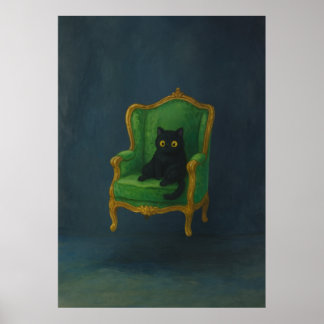 Poster Gato Preto Regal em Cadeira Armada Verde