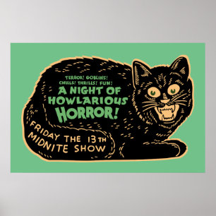 Póster Gato Preto Vintage Halloween
