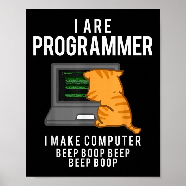 Poster Gato Programador de Computador Meme Engraçado de C (Frente)