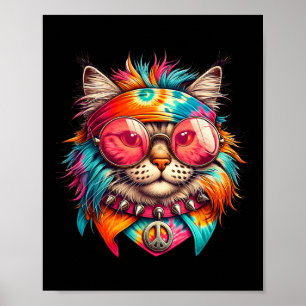 Poster Gato Psicodélico de Paz Colorido Hippie Retro Groo