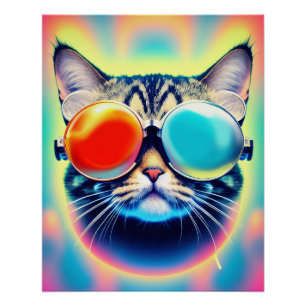Póster Gato Psicodélico Louco Gatinho Psiconauta