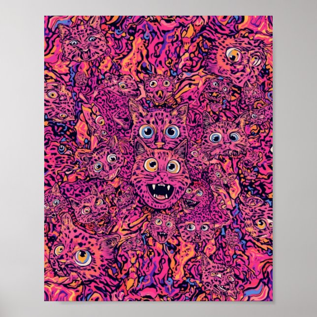 Poster Gato Psicodélico Overload Neon Gato  (Frente)