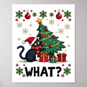 Poster Gato Que Engraçado Gato Preto Empurrando Árvore De