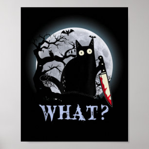 Poster Gato Que Gato Negro Assassino Com Faca Halloween