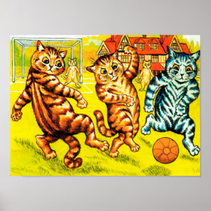 Póster Gato que joga o futebol, Louis Wain
