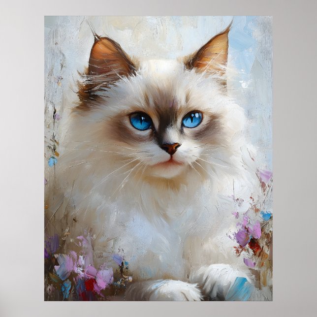 Poster Gato Ragdoll Gracioso em um Jardim de Flores – Pas (Frente)