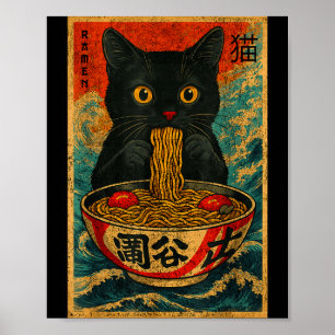 Poster Gato Ramen Engraçado Japonês Vintage Retro Amor po
