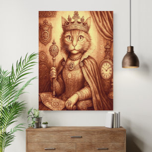 Poster Gato Real Steampunk Vintage Fantasia Relógio