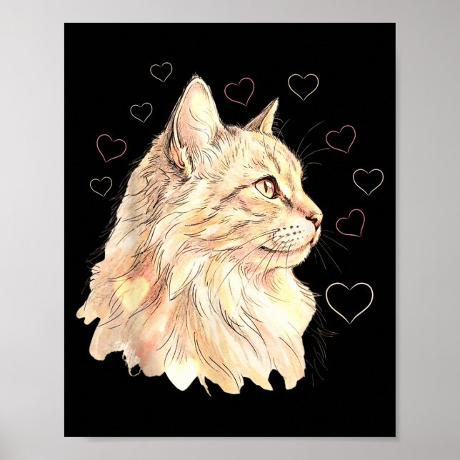 Poster Gato Romântico do Dia dos Namorados Com Coração Ma (Frente)