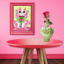Gato Rosa Japonês de Arte Folclórica Maneki Neko