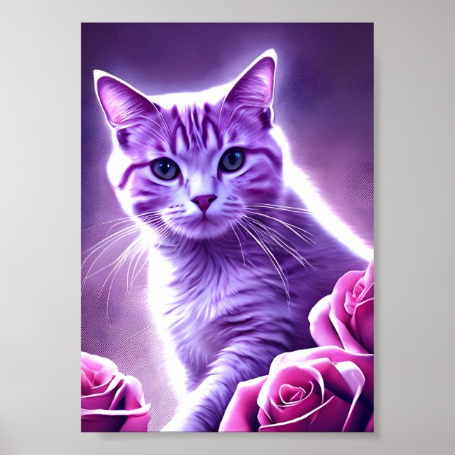Poster Gato roxo chamado Lavanda com rosas (Frente)