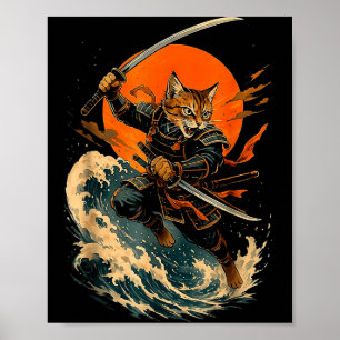 Poster Gato Samurai Japonês Vintage Ukiyo-e Gato Anime Gi