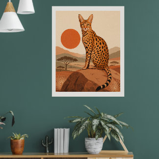 Poster Gato Savannah no Rock Boho Wall Art Print Decor