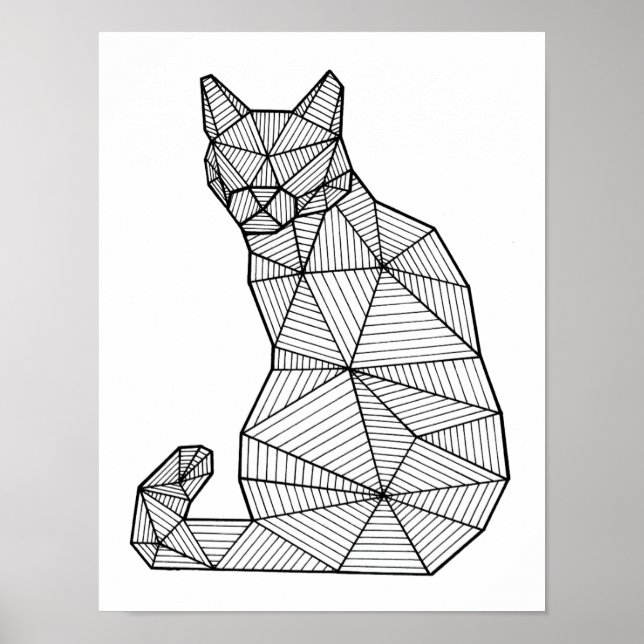 Póster Gato Seado Geométrico, Traseira (Frente)
