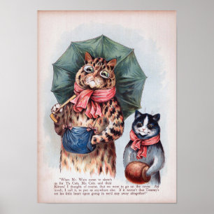 Poster Gato segurando um guarda-chuva, Louis Wain