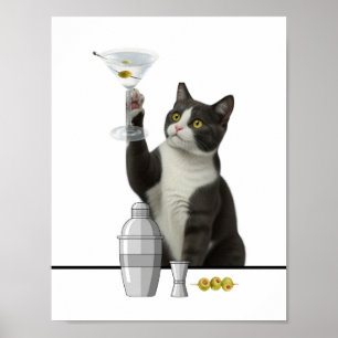 Poster Gato segurando uma Martini Relaxando