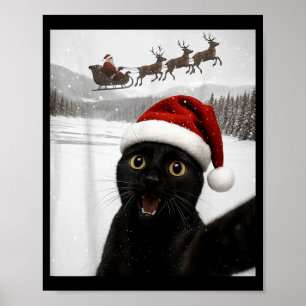 Poster Gato Selfie Com Papai Noel Gato Preto Engraçado Na