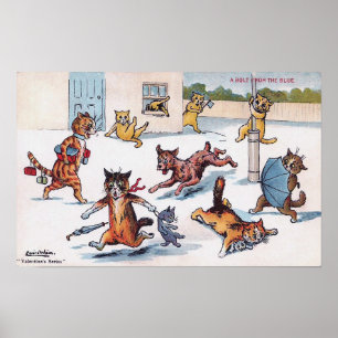 Poster Gato sendo perseguido por um cachorro, Louis Wain