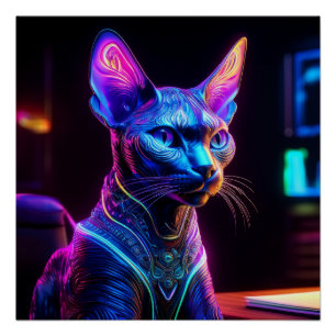 Póster Gato Sfinx Alienígena Senta na Cadeira do seu Capi
