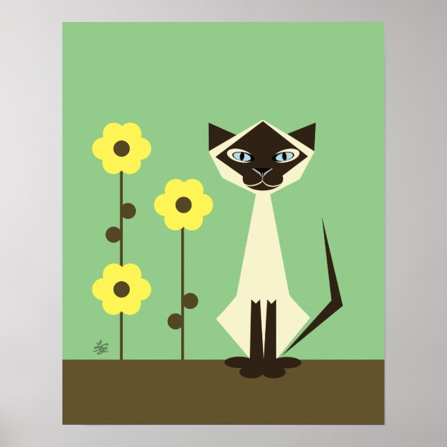Poster Gato Siamês Com Flores (Frente)