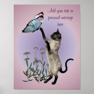 Póster Gato Siamês E Borboleta Personalizadas