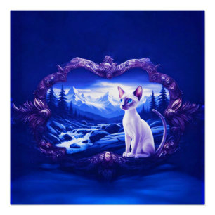 Póster Gato Siamês Em Quadro Cênico
