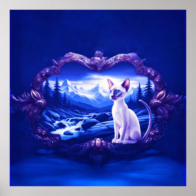 Poster Gato Siamês Em Quadro Cênico (Frente)