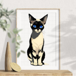 Poster Gato Siamês Gato-Parede-Arte Azul