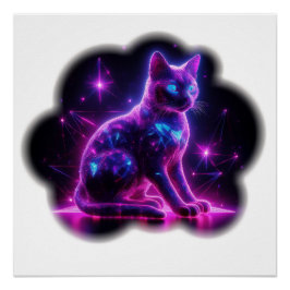 Póster Gato Siamês Neon Roxo Com Olhos Azuis & Explosão d