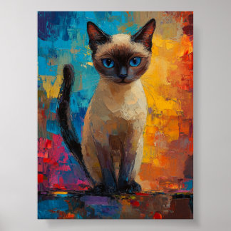 Poster Gato Siames Olhando para o Azul — Retrato com Pinc