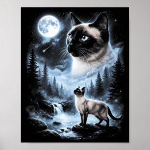 Poster Gato Siameses Uivando Para a Lua 90s Retro