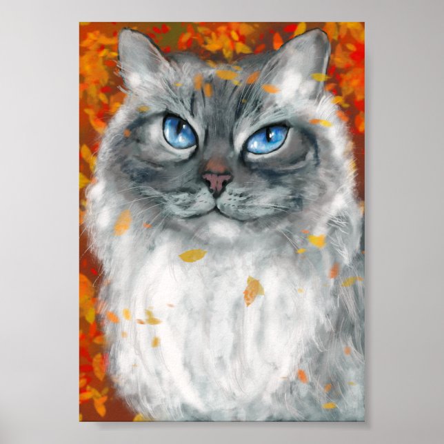 Poster Gato Siberiano em Cores de Outono  (Frente)