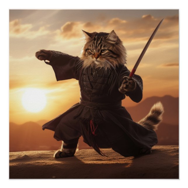 Póster Gato siberiano Ninja Martial Arts Poster (Frente)