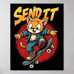 Poster Gato Skatista Manda Ver Gíria Divertido Retro Skat