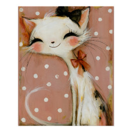 Póster Gato Sorridente Vermelho Carmim Rosa Suave