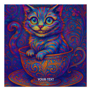 Póster Gato Sorridente Xícara Fofo Fantasia