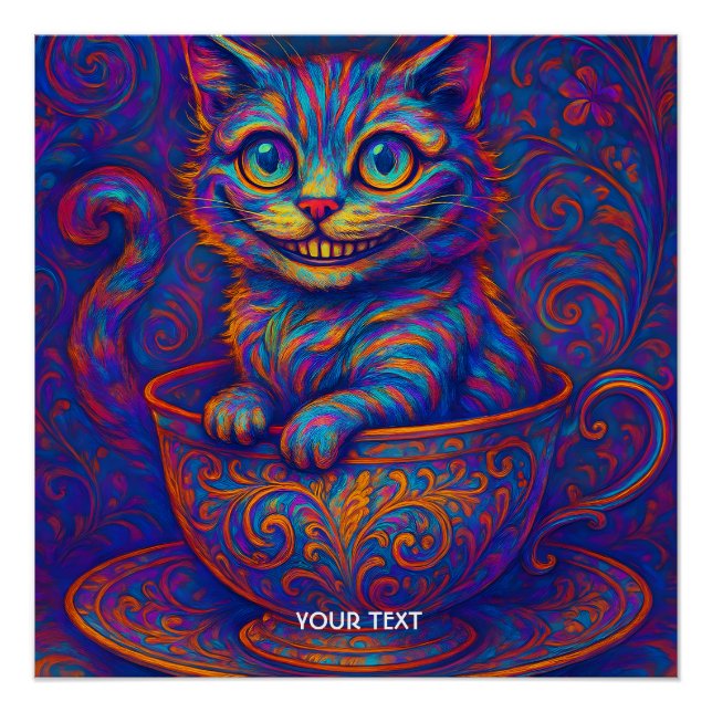 Póster Gato Sorridente Xícara Fofo Fantasia (Frente)