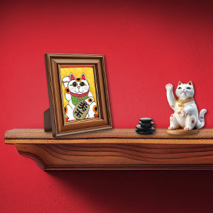 Póster Gato Sortudo Japonês Maneki Neko Folk Art