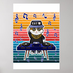 Poster Gato Sortudo Maneki Neko Arte de Música Retro DJ