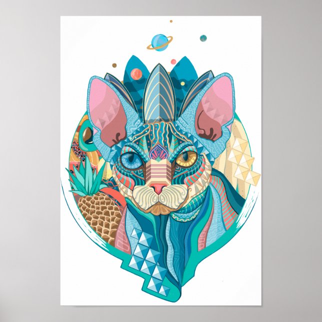 Póster Gato Sphynx Cósmico (Frente)