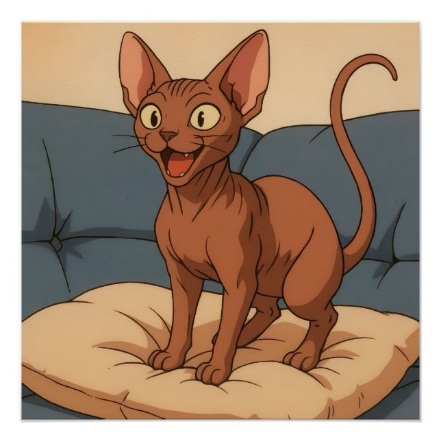 Póster Gato Sphynx Feliz (Frente)