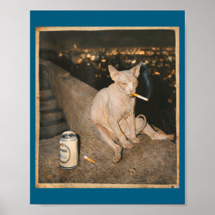 Poster Gato Sphynx Fumando Meme Engraçado Fofo