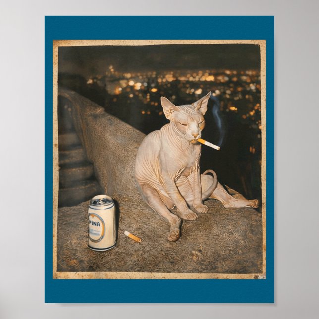 Poster Gato Sphynx Fumando Meme Engraçado Fofo (Frente)